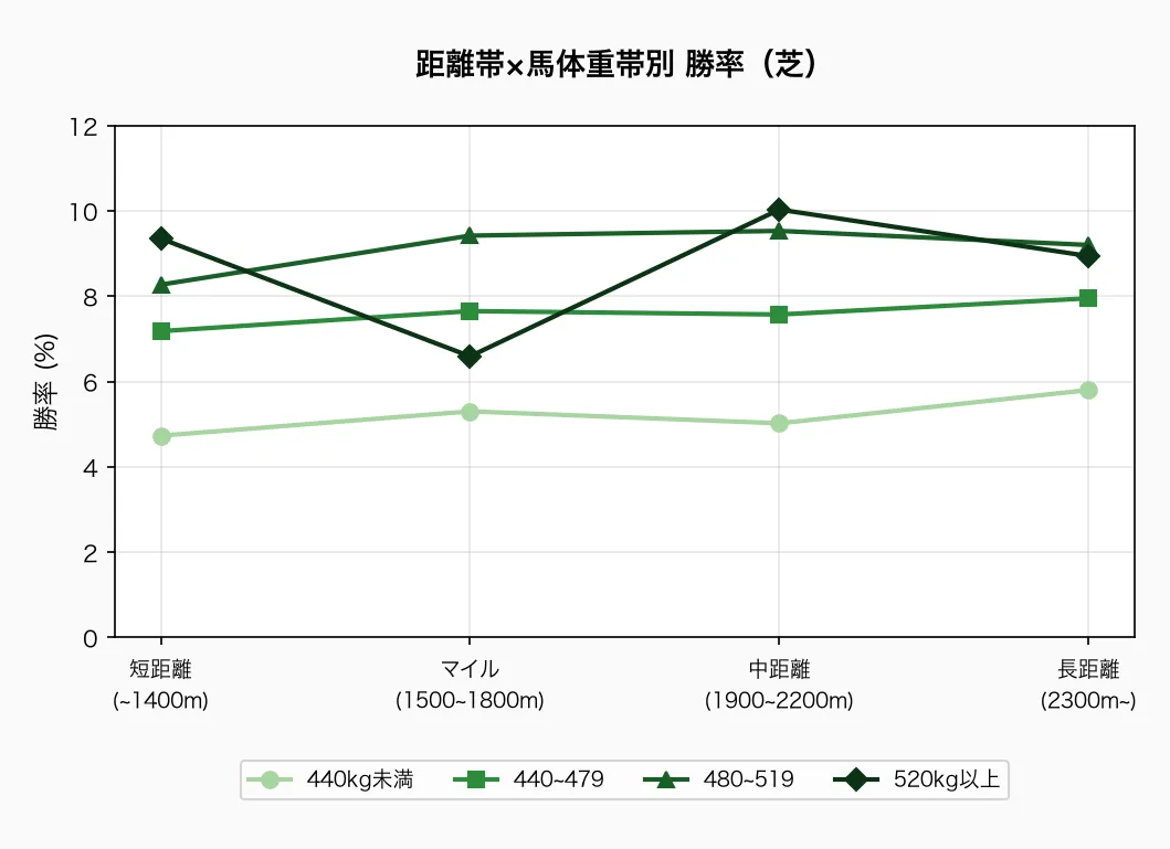 距離帯×馬体重帯別 勝率(芝)